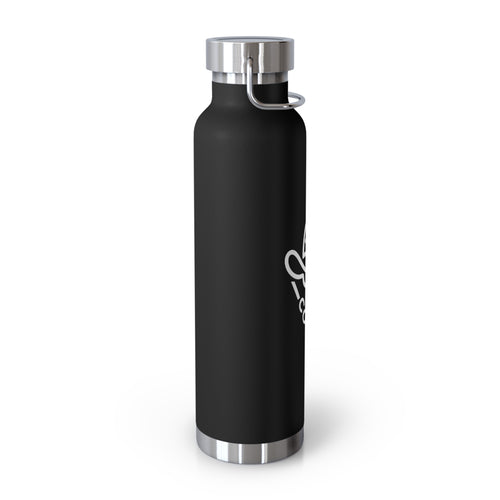 22oz insulated stainless steel water bottle with 'Coyote' cowboy hat logo by Printify, showcasing a sleek design.