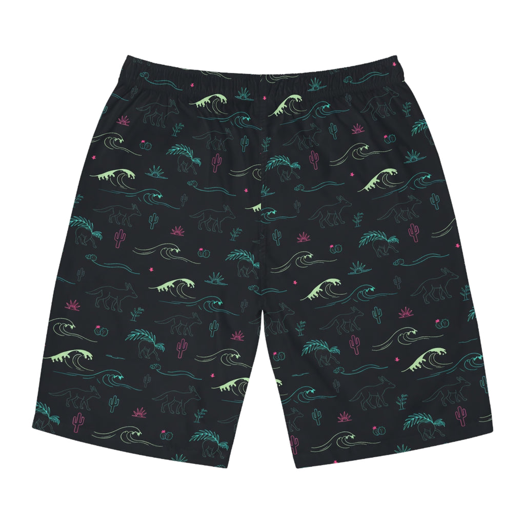 Men's Surf Board Shorts — Dark Tropical Wave Print - COY-OTE 