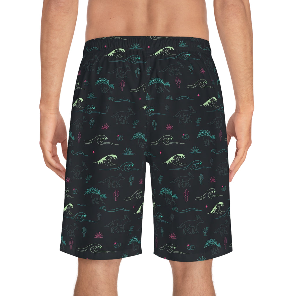 Men's Surf Board Shorts — Dark Tropical Wave Print - COY-OTE 