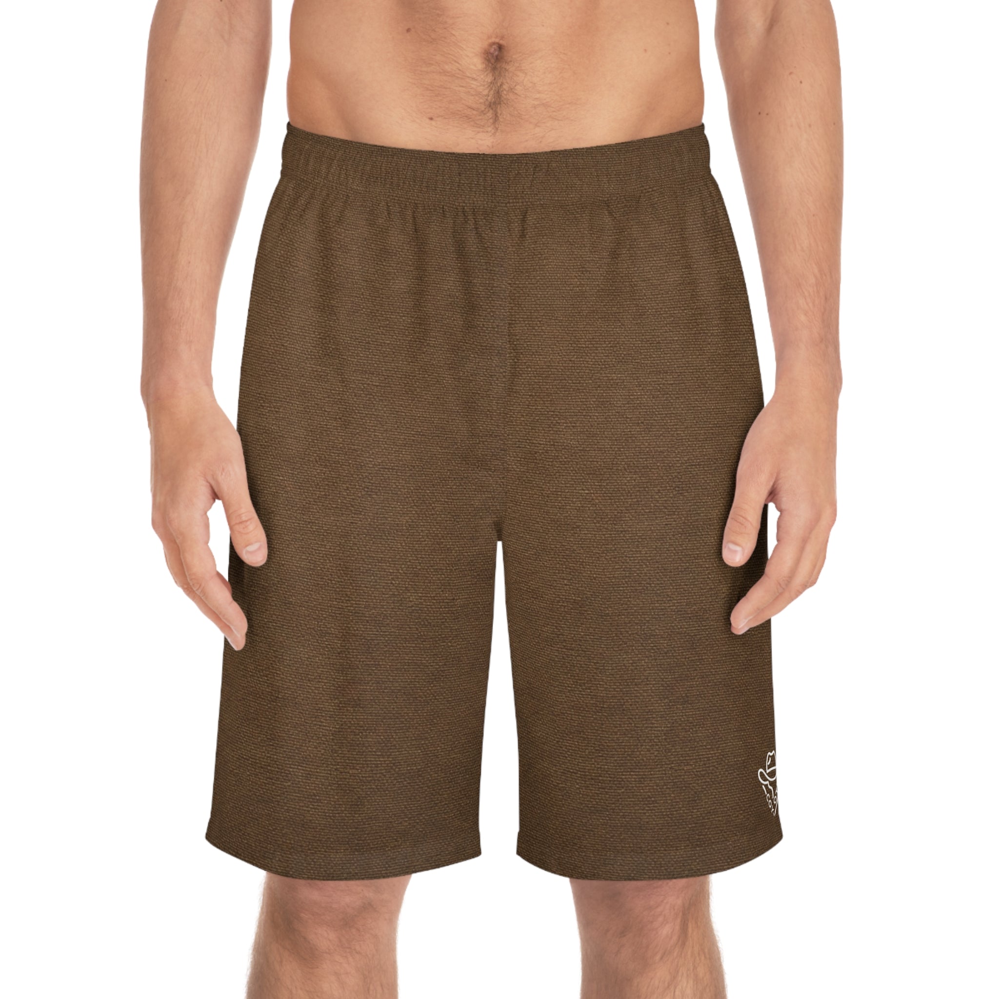 Brown Surf Heart Logo Board Shorts — Men's Casual Beach Swim Trunks - COY-OTE 