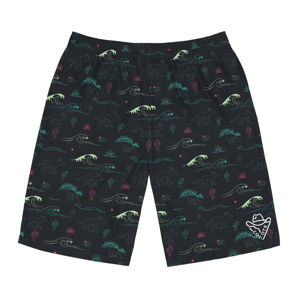 Men's Surf Board Shorts — Dark Tropical Wave Print - COY-OTE 
