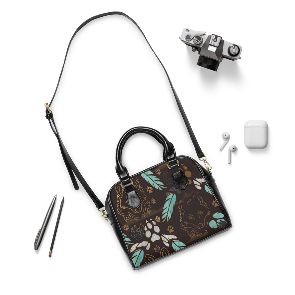 Wolf Paw Floral Shoulder Handbag — Boho Feathered Wolf Print Purse - COY-OTE 