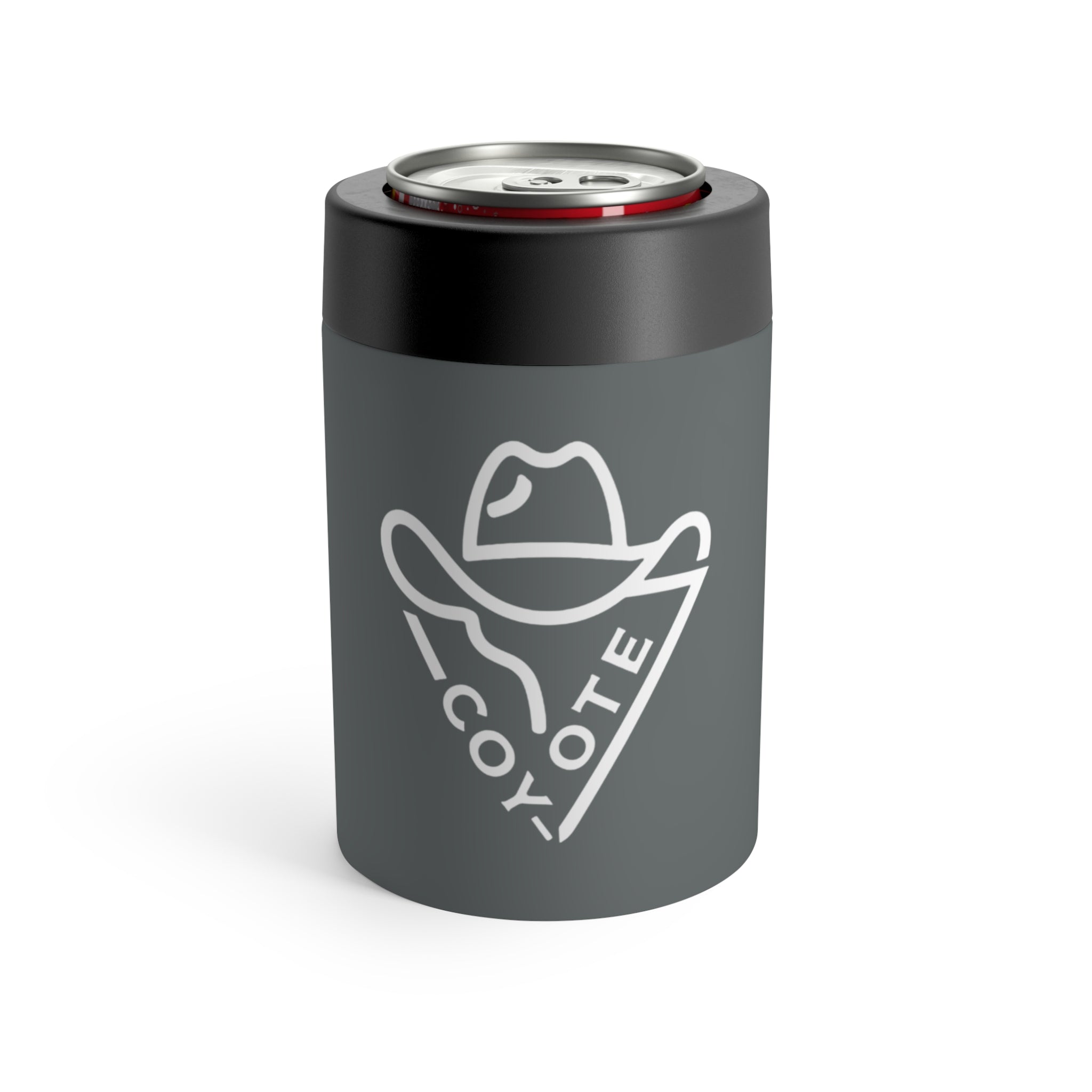 Gray Logo Can Cooler – Insulated Slim Can Holder with White Emblem - COY-OTE 