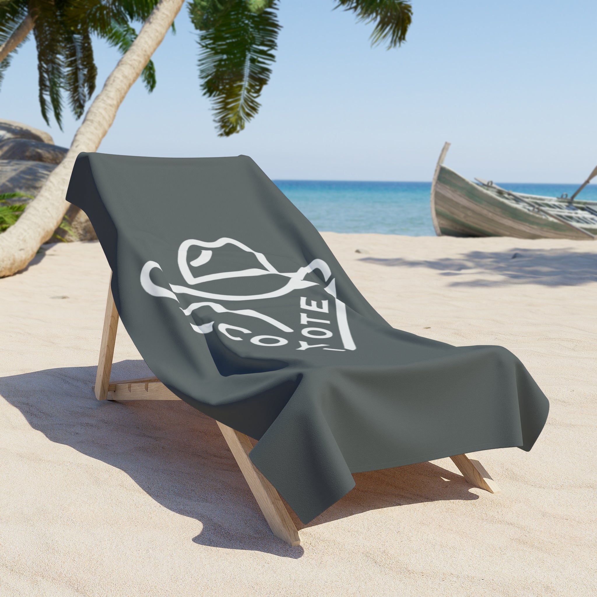 Coyote Surf Graphic Beach Towel – Minimal Cowboy Hat Logo, Coastal Outdoor Towel - COY-OTE 