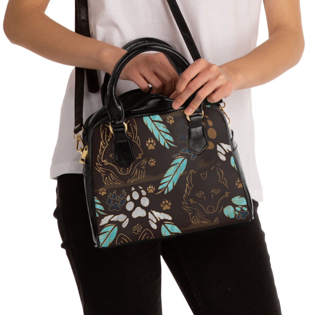 Wolf Paw Floral Shoulder Handbag — Boho Feathered Wolf Print Purse - COY-OTE 