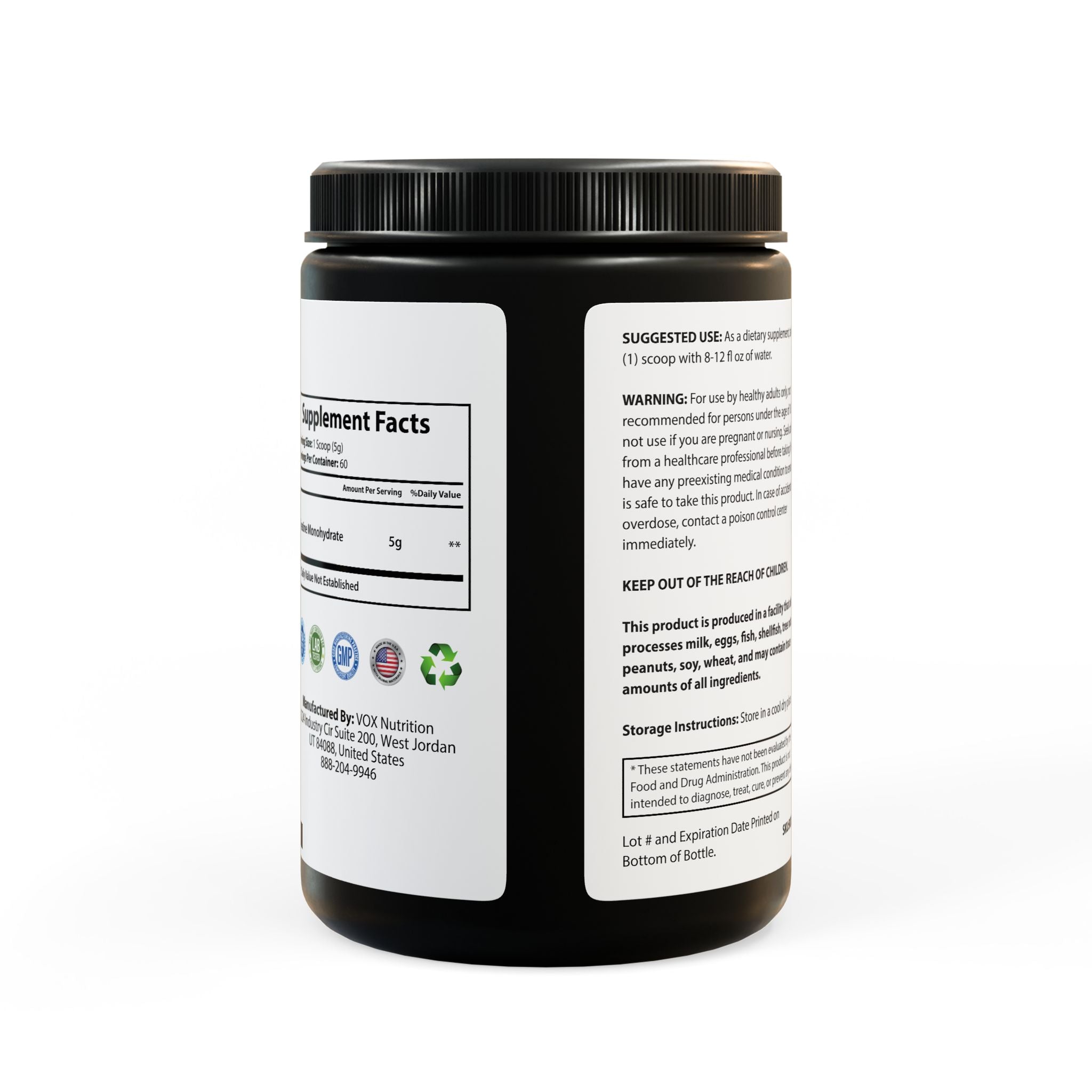 Creatine Monohydrate Supplement by Printify in a 300g container, showcasing the label and product texture.