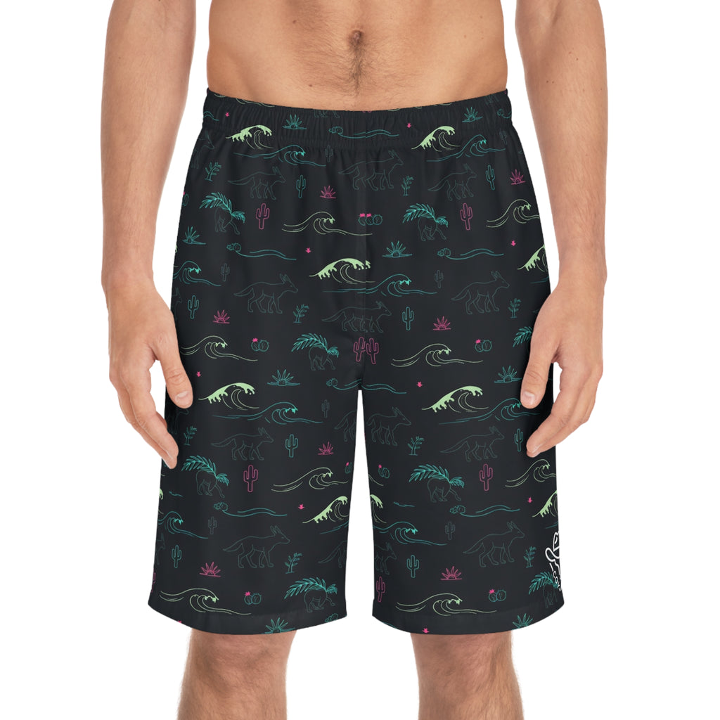 Men's Surf Board Shorts — Dark Tropical Wave Print - COY-OTE 