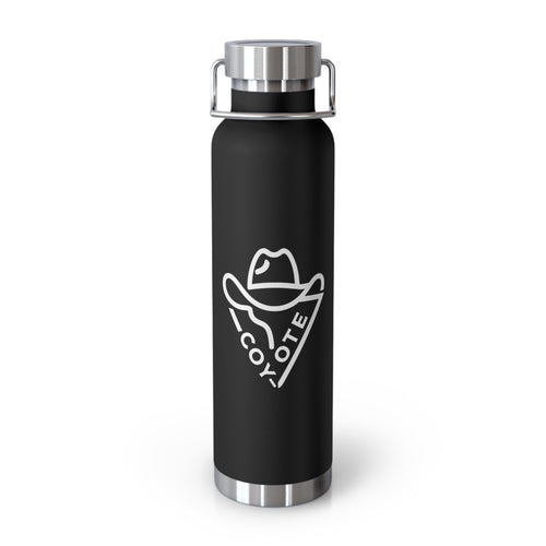 22oz insulated stainless steel water bottle with 'Coyote' cowboy hat logo by Printify.