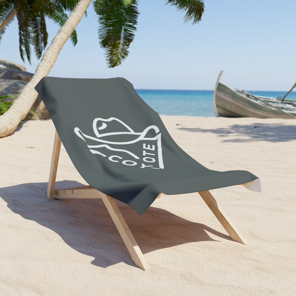 Coyote Surf Graphic Beach Towel – Minimal Cowboy Hat Logo, Coastal Outdoor Towel - COY-OTE 