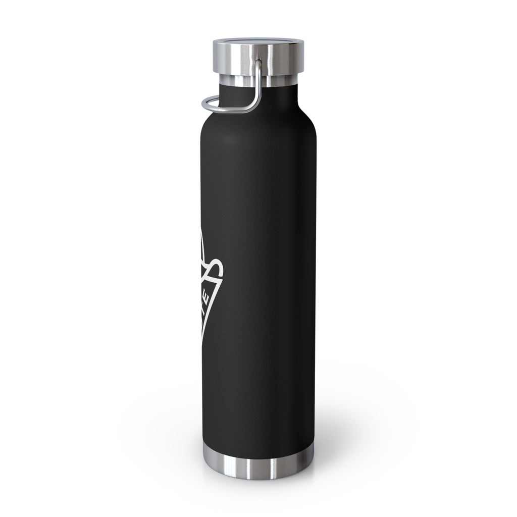 Copper vacuum water bottle with 'Coyote' cowboy hat logo, insulated stainless flask by Printify.