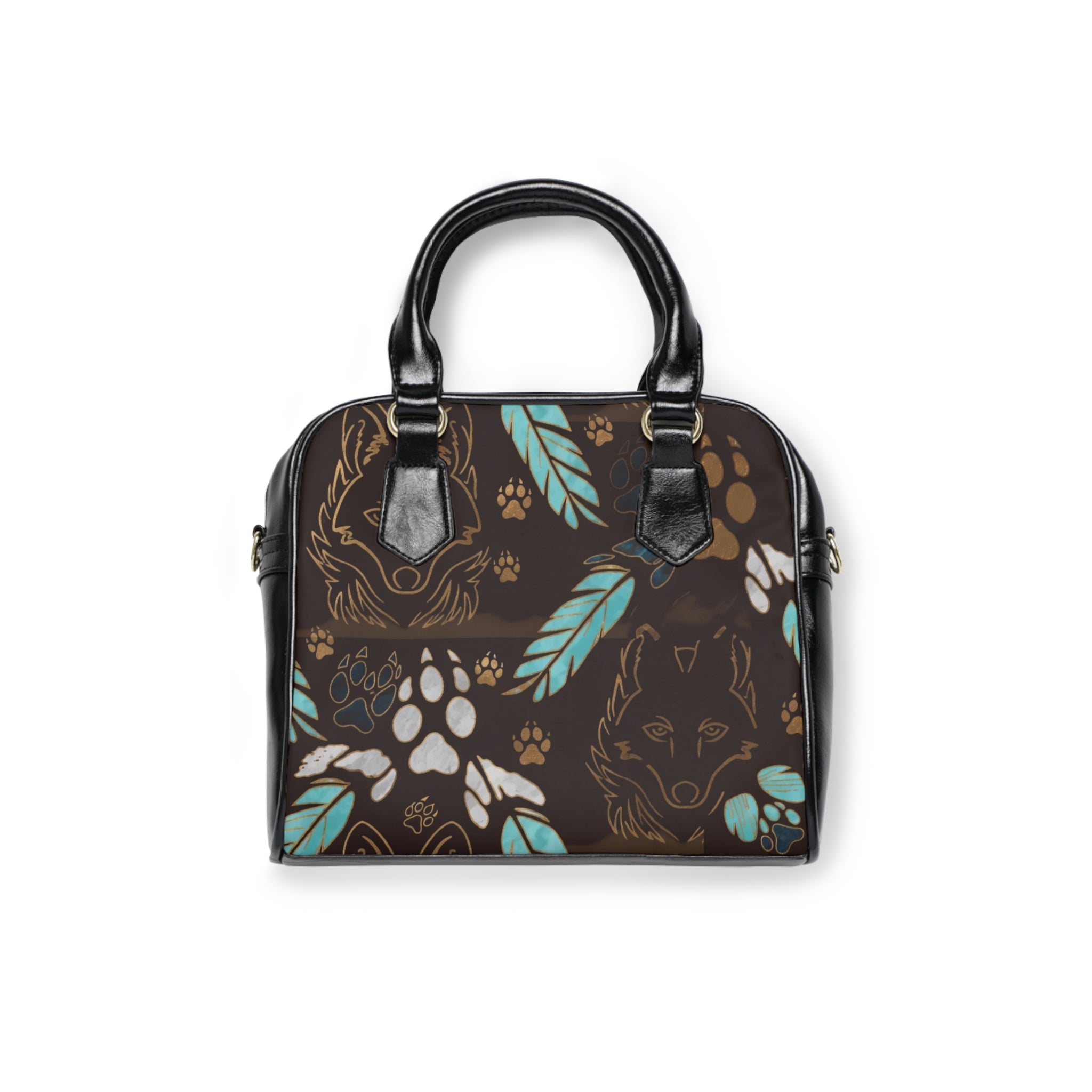 Wolf Paw Floral Shoulder Handbag — Boho Feathered Wolf Print Purse - COY-OTE 