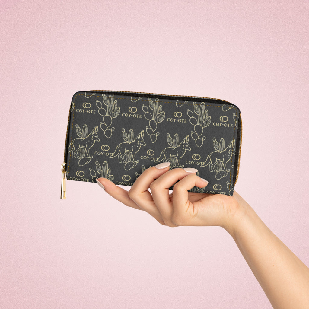 Coyote Pattern Zipper Wallet — Western Desert Monogram RFID Wallet - COY-OTE 