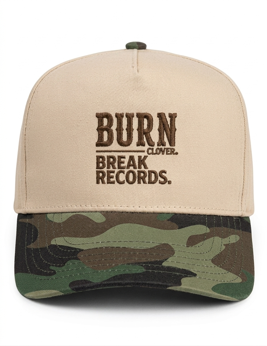 Apliiq Burn Clover hat featuring a stylish brim and embroidered clover design on a casual, adjustable hat.