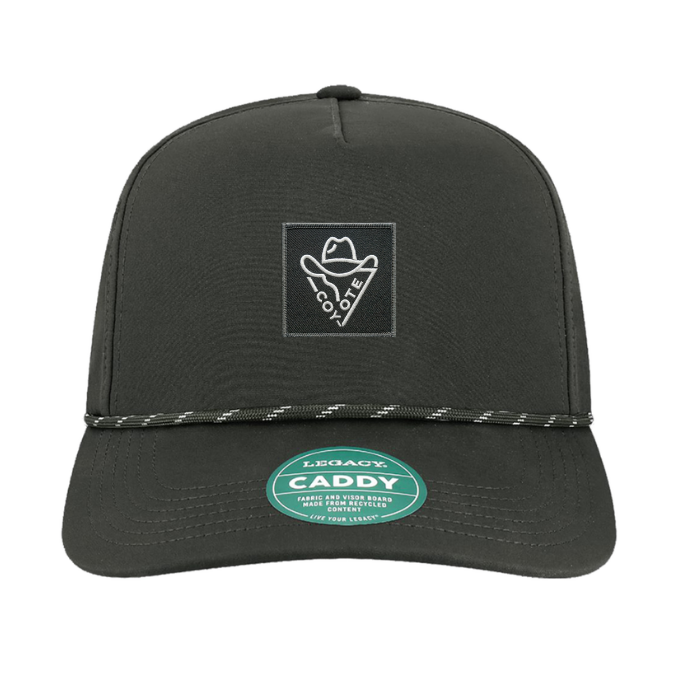Apliiq Caddy PATCH hat featuring a casual black baseball cap with a distinctive embroidered patch on the front.
